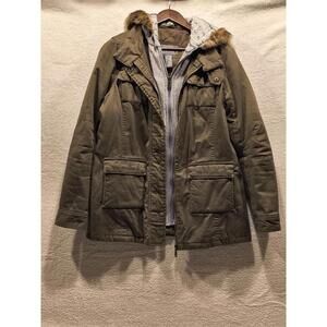 VTG BKE Coat Y2K Womens Jacket Fur Hood Quilted Inner Layer Lined Grunge Med